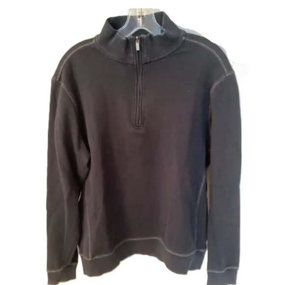 BUGATCHI MENS MEDIUM BLACK COTTON BLEND QUARTER ZIP PULLOVER TOP - Picture 1 of 7